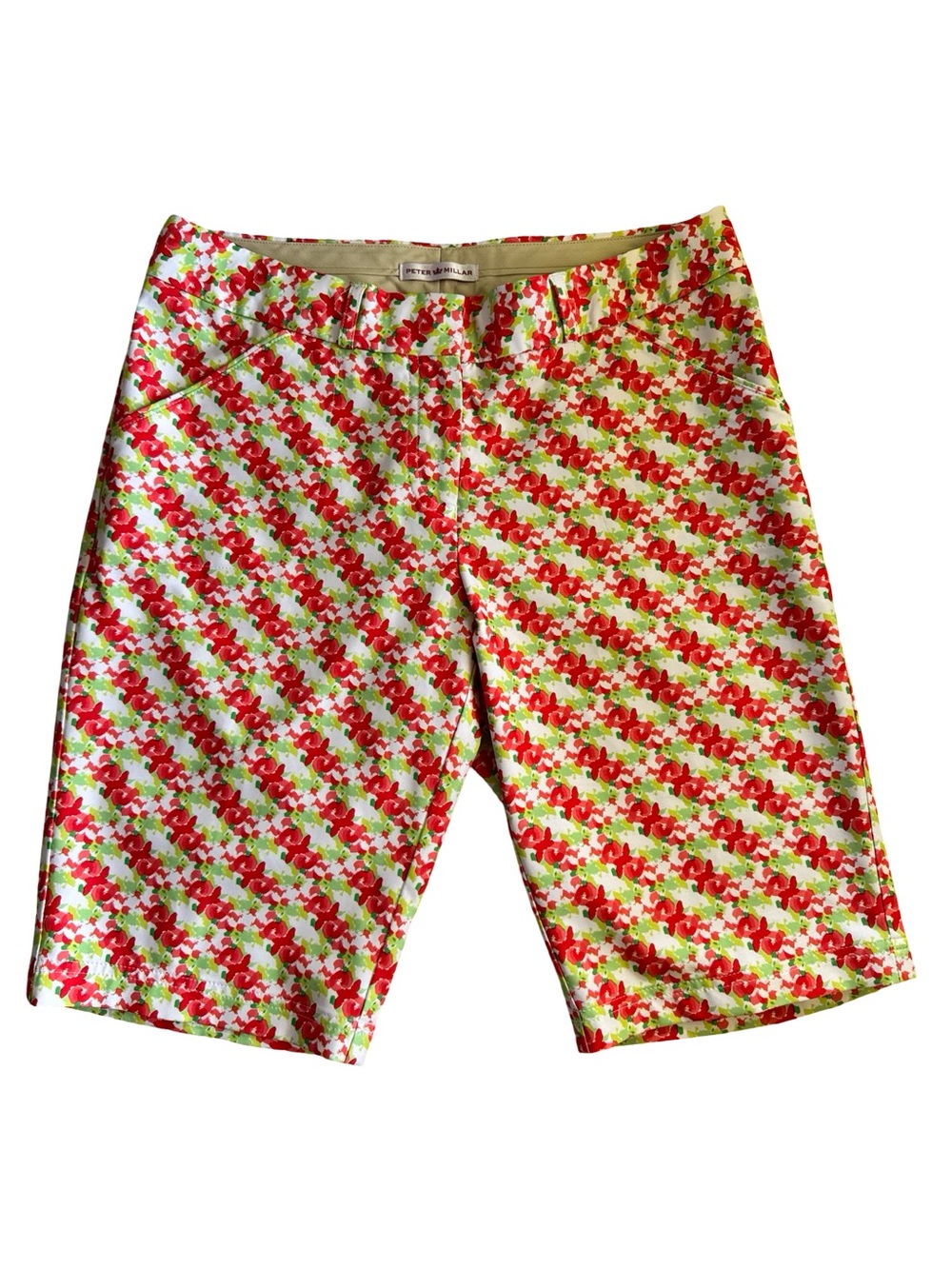 Peter Millar Women’s Bermuda Golf Shorts Floral Geometric Size 2 Pink Green EUC
